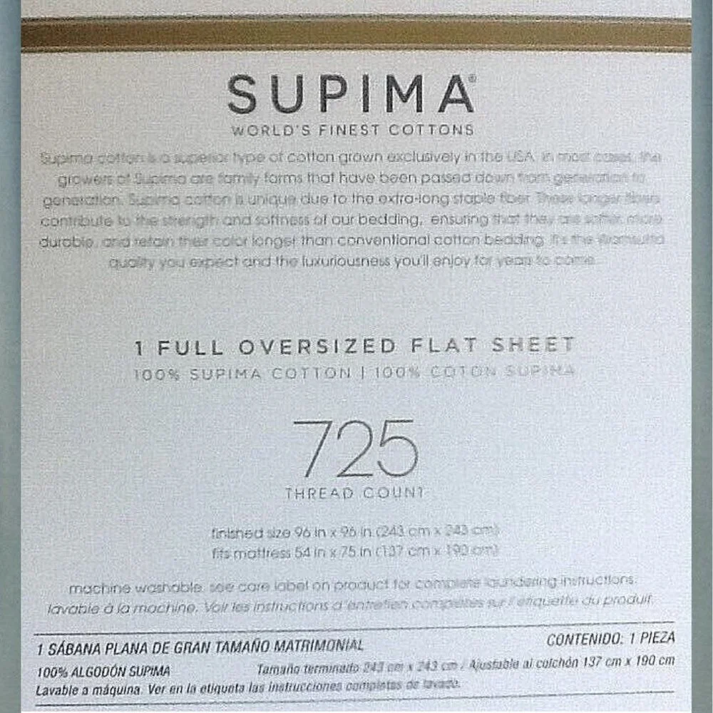 new AQUA Wamsutta Dream Zone 725 TC 100% Supima Cotton Sateen FULL Flat Sheet
